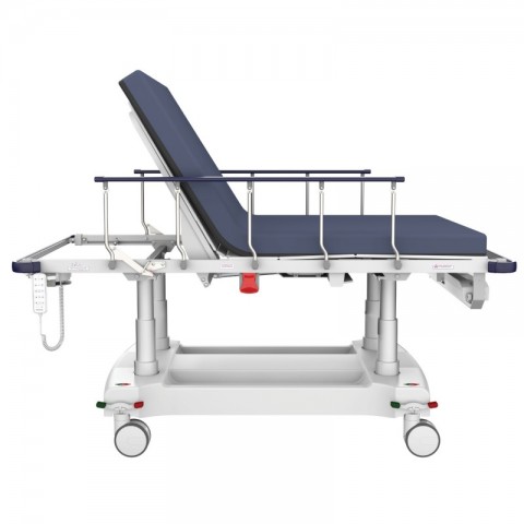 <h5 class="lightbox-heading">Excellent high height</h5><div class="d-none d-lg-block">Preserve your back and raise a patient up to your best working height.<br />
Lifting the platform height up to 850mm (plus an extra 100mm for the mattress pad thickness), helps you to examine and treat your patient without having to stoop over, ensuring easy access and less stress. The backrest travels from 0 to 85 degrees with emergency CPR quick release.</div>